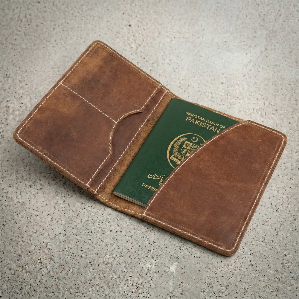 Leather passport cover wallet in Amber Saddle | Leathery