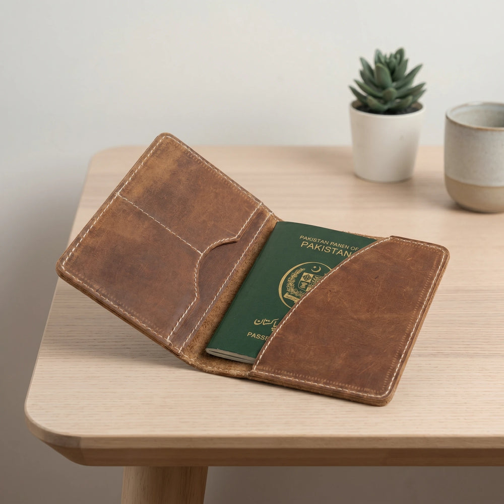 Leather passport cover wallet in Amber Saddle | Leathery