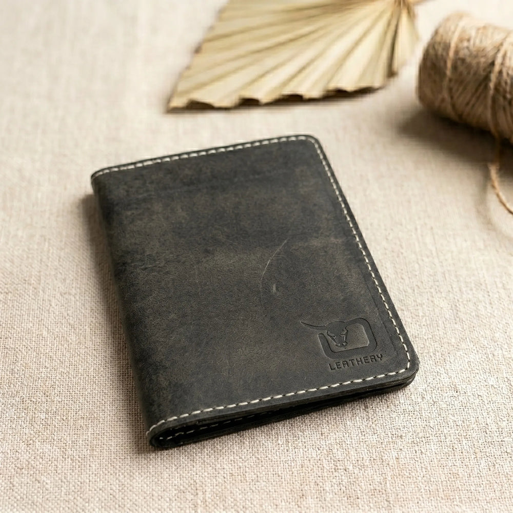 Leather passport cover wallet in Charcoal Black | Leathery