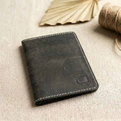 Leather passport cover wallet in Charcoal Black | Leathery