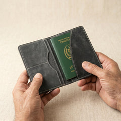 Leather passport cover wallet in Charcoal Black | Leathery