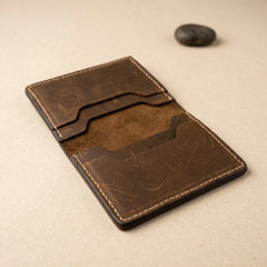 Men's slim leather card holder in Dark Sepia | Leathery
