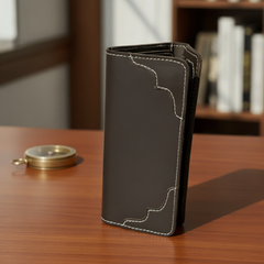 Long Unisex Leather Trifold Wallet with Magnet Lock | Vintage Classic
