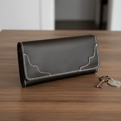 Long Unisex Leather Trifold Wallet with Magnet Lock | Vintage Classic