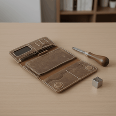Long Unisex Leather Trifold Wallet with Magnet Lock | Vintage Classic