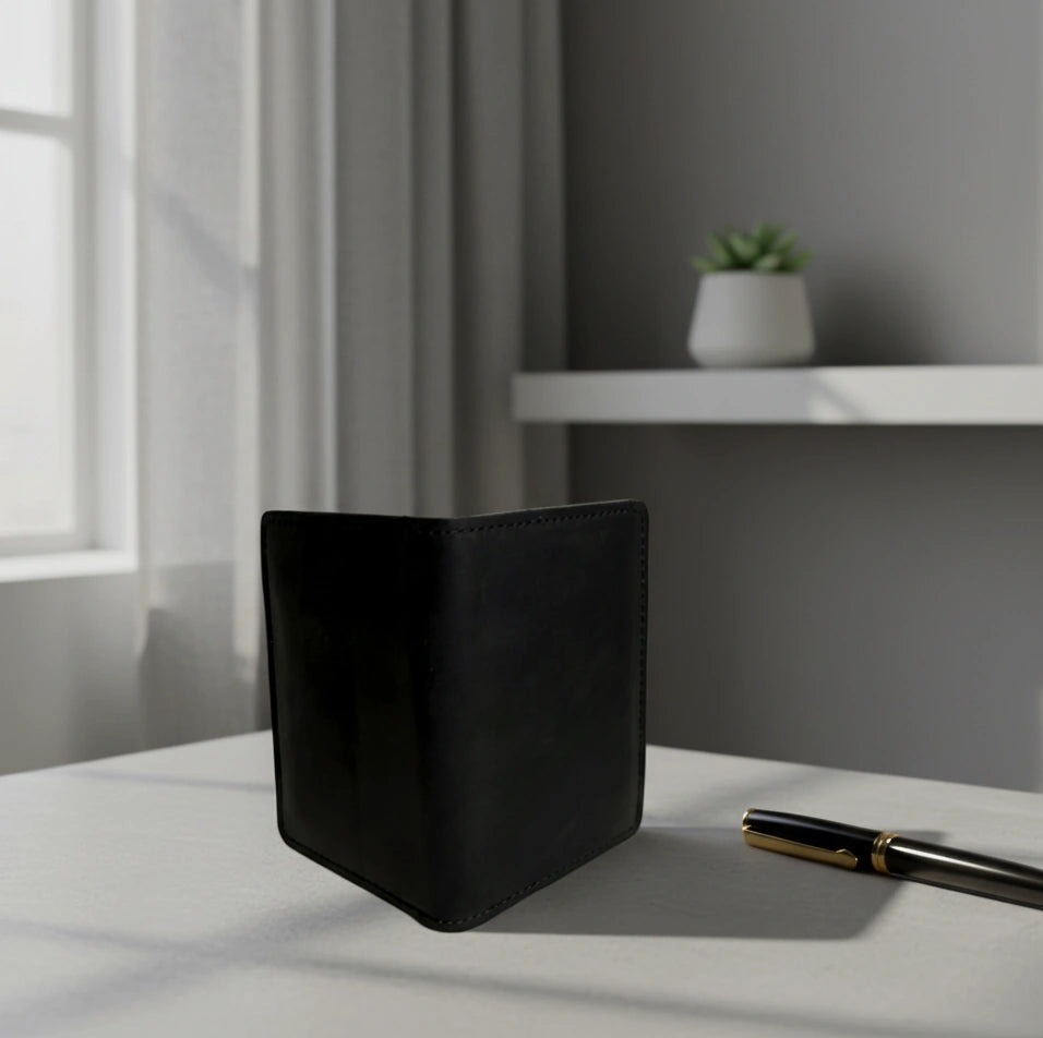 Rugged unisex leather card holder in Charcoal Black | Leathery