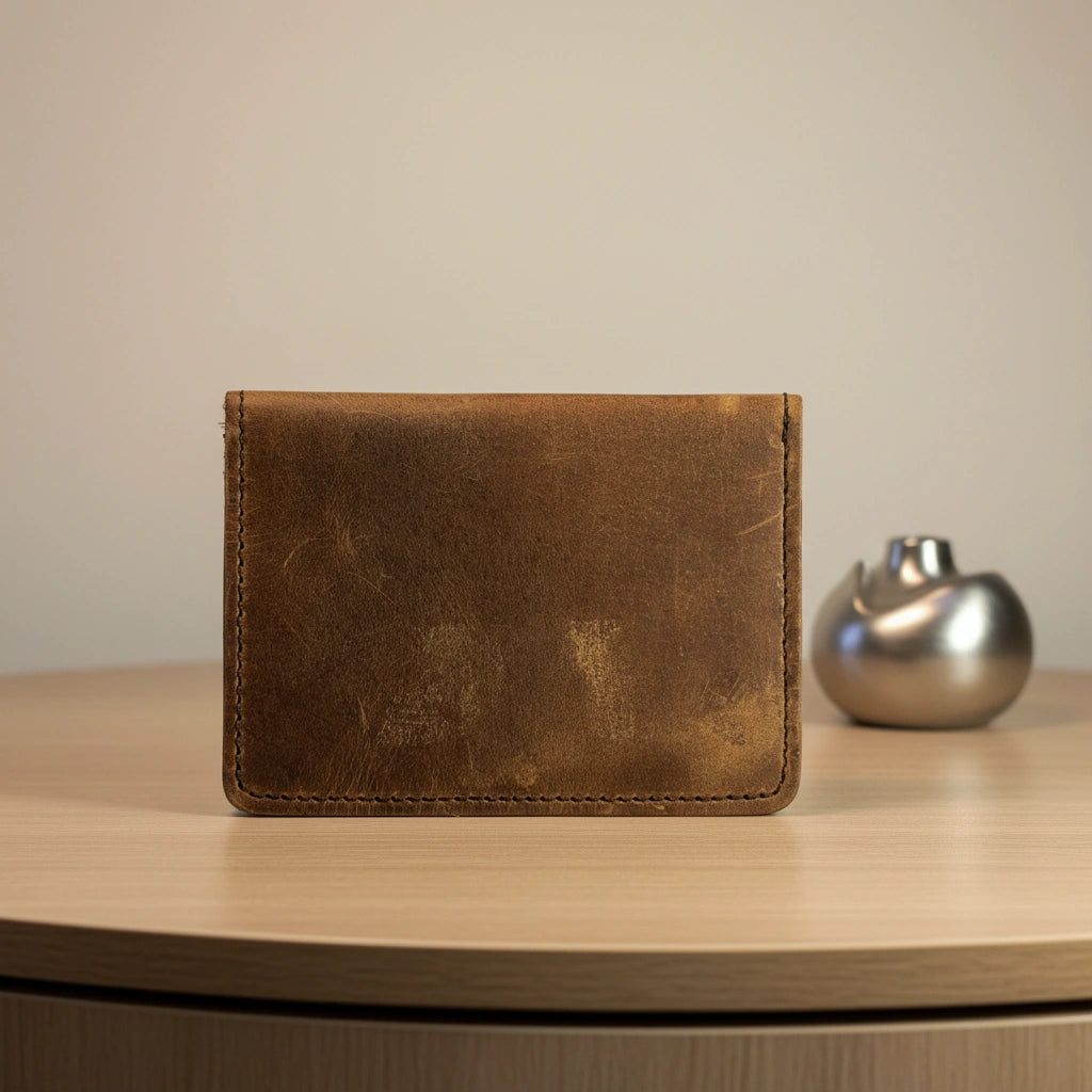 Rugged unisex leather card holder in Saddle Brown | Leathery