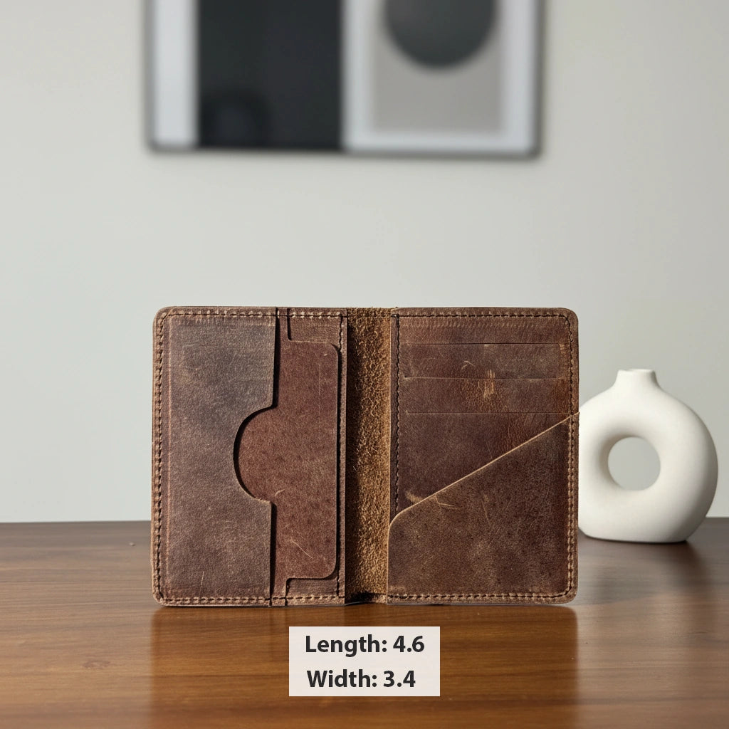 Rugged unisex leather card holder in Saddle Brown | Leathery