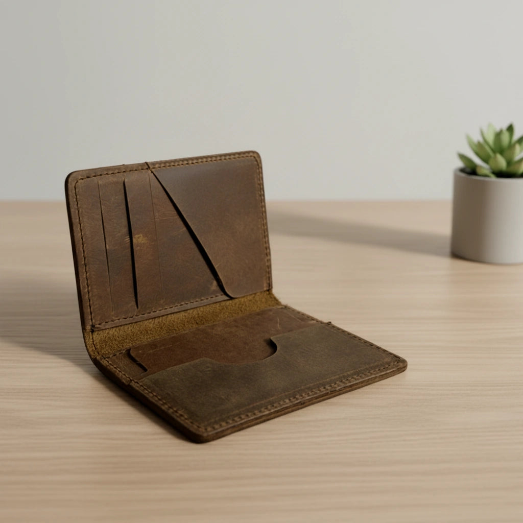 Rugged unisex leather card holder in Saddle Brown | Leathery