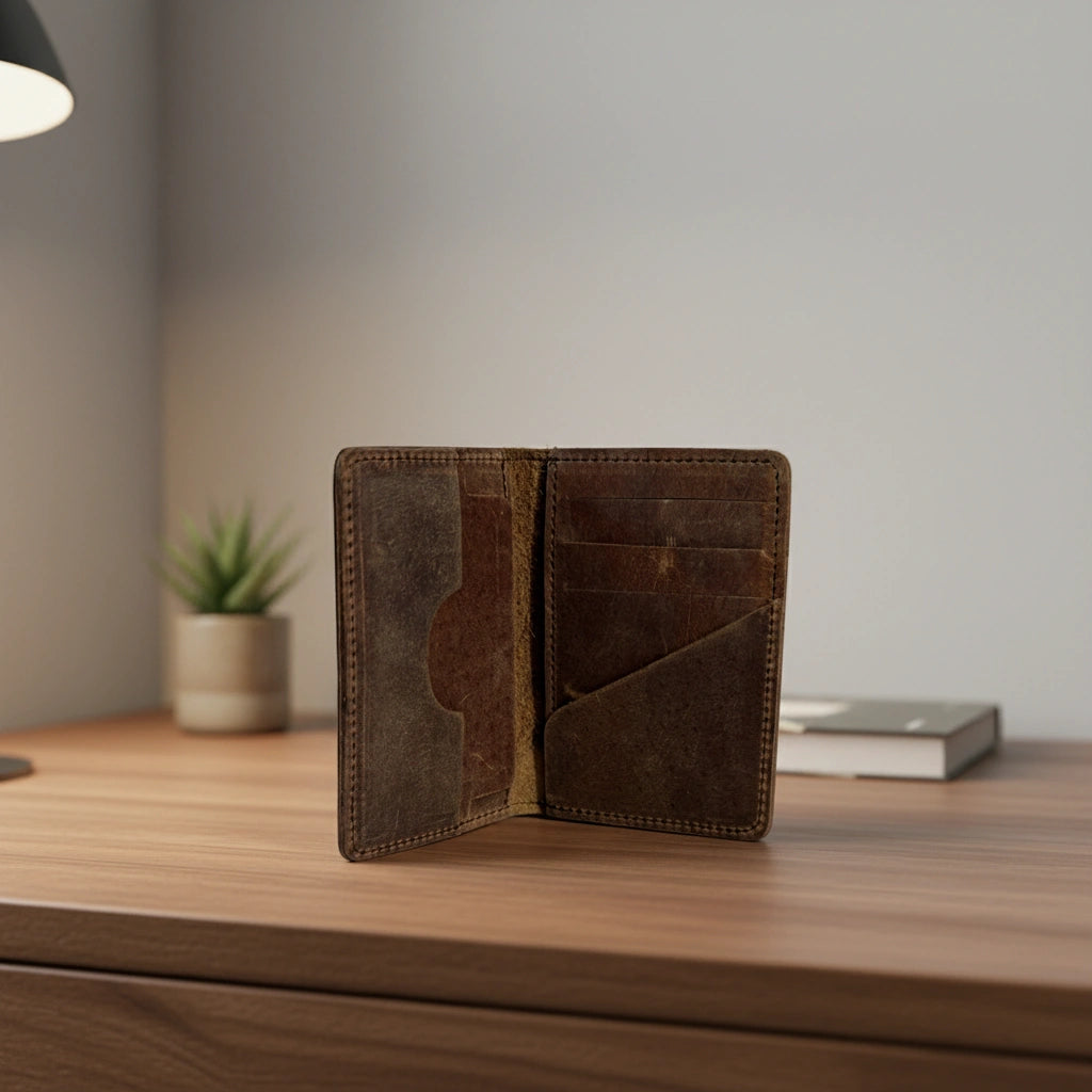 Rugged unisex leather card holder in Saddle Brown | Leathery