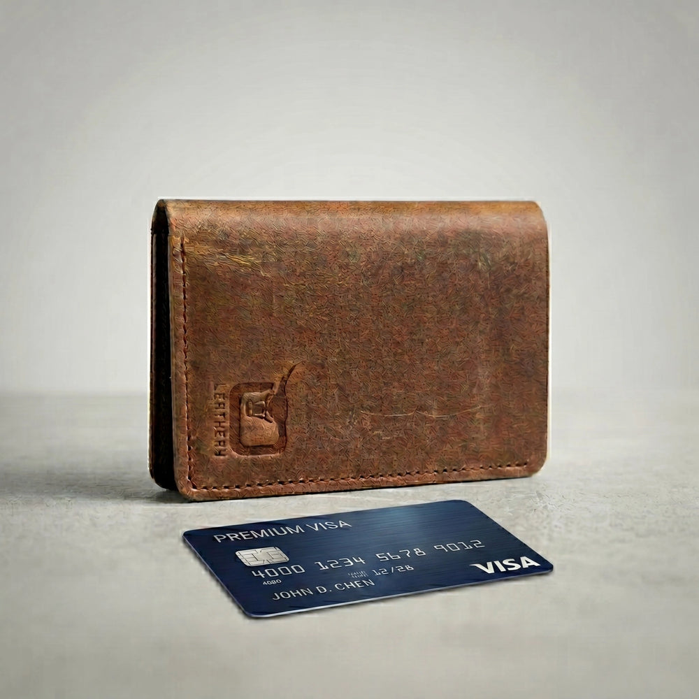 Rugged unisex leather card holder in Saddle Brown | Leathery