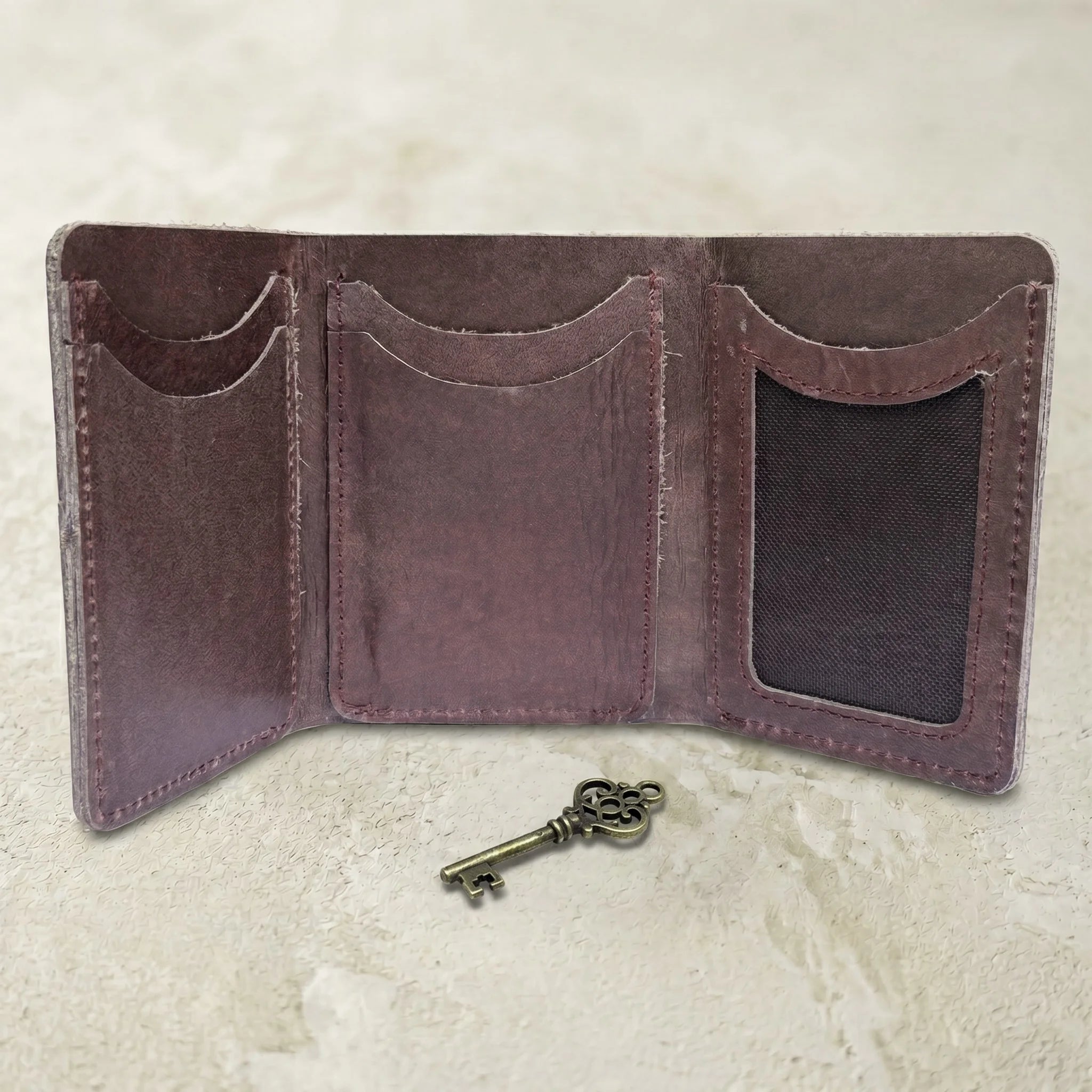 Men's small trifold leather wallet in Dark Burgundy Oxblood | Leathery
