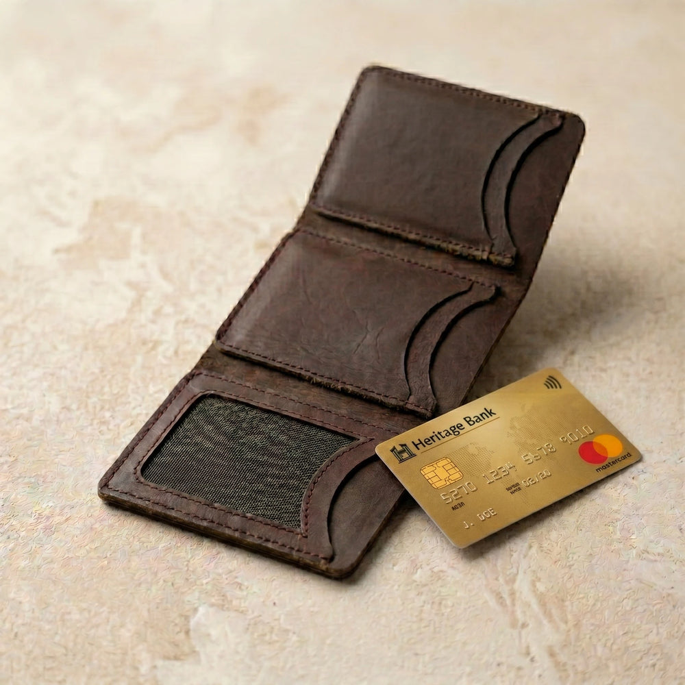 Men's small trifold leather wallet in Dark Burgundy Oxblood | Leathery