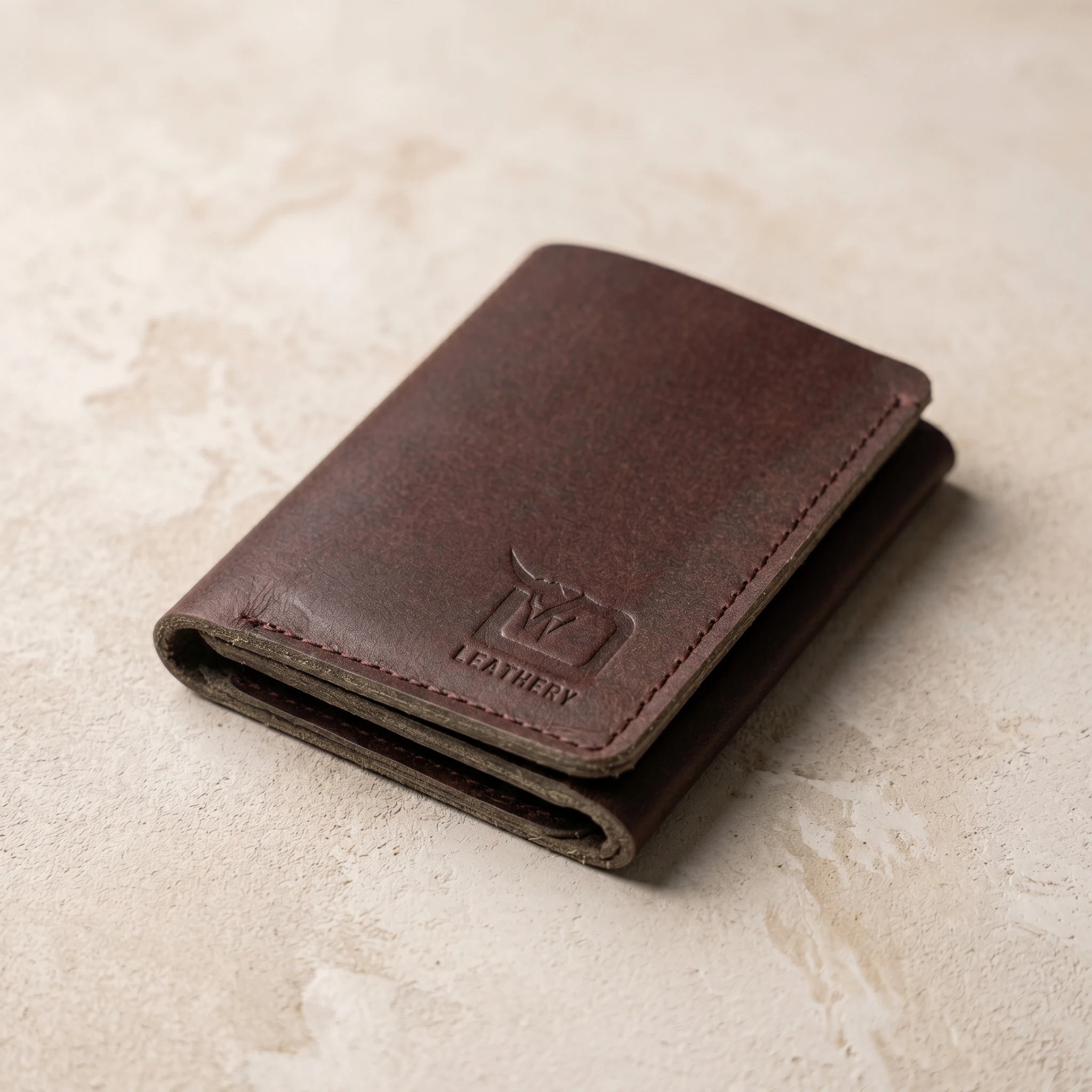 Men's small trifold leather wallet in Dark Burgundy Oxblood | Leathery