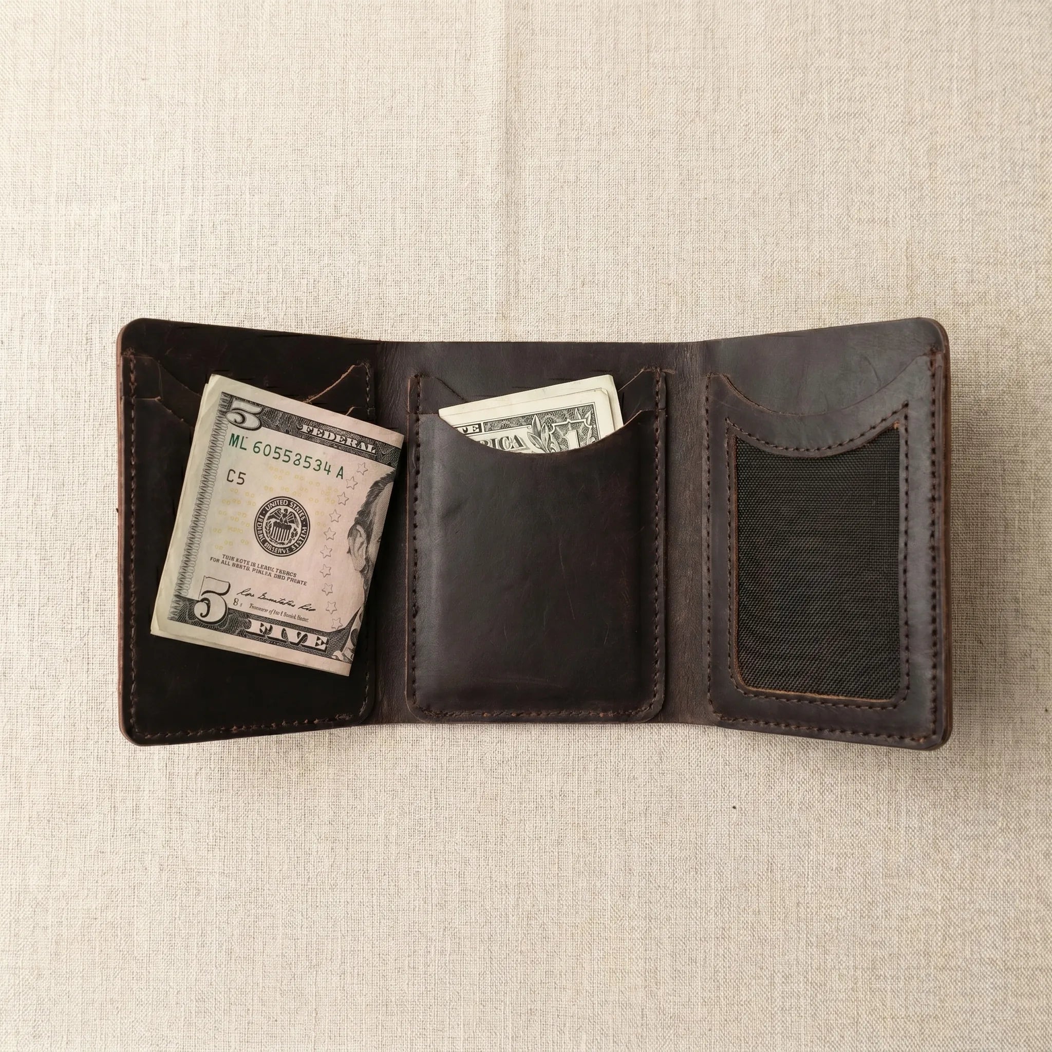 Men's small trifold leather wallet in Espresso Choco | Leathery