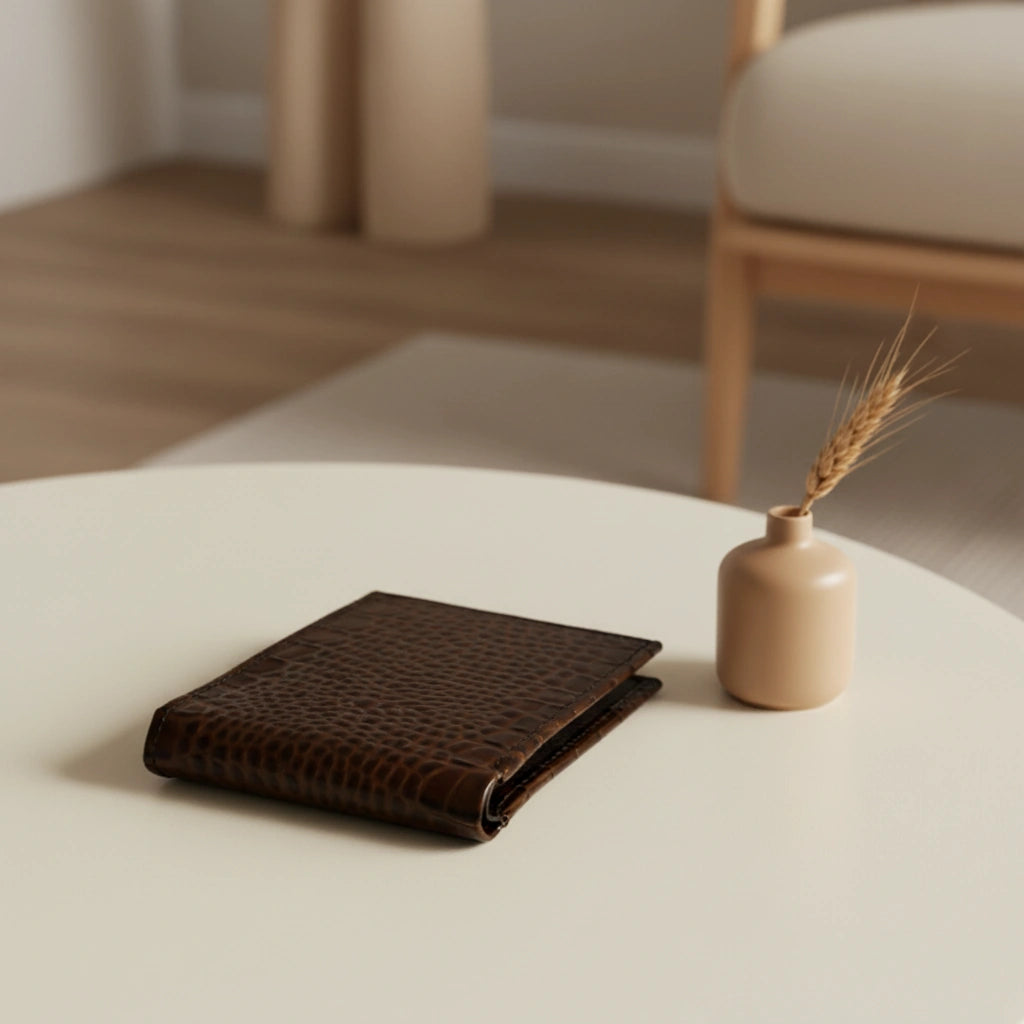 Dollar size textured leather wallet in Glossy Bronze | Leathery