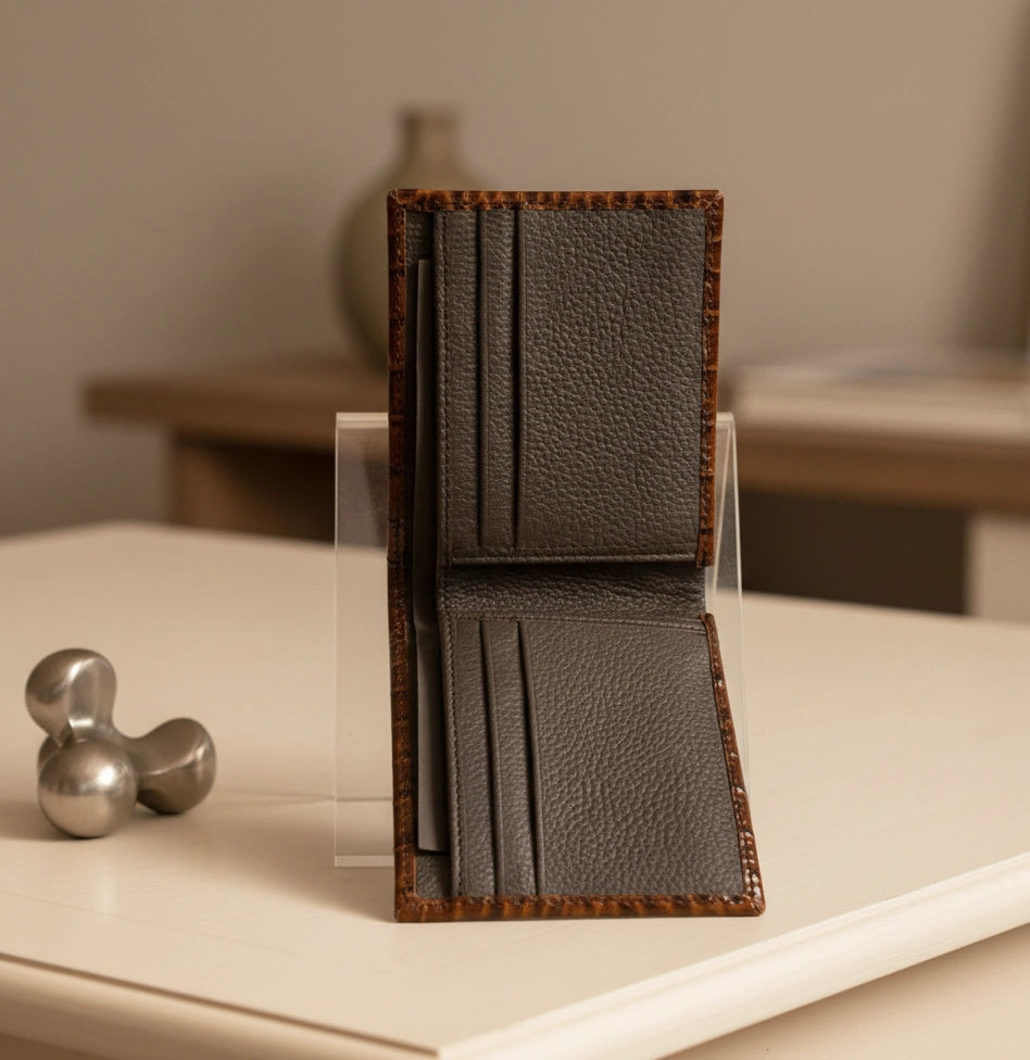 Dollar size textured leather wallet in Glossy Bronze | Leathery