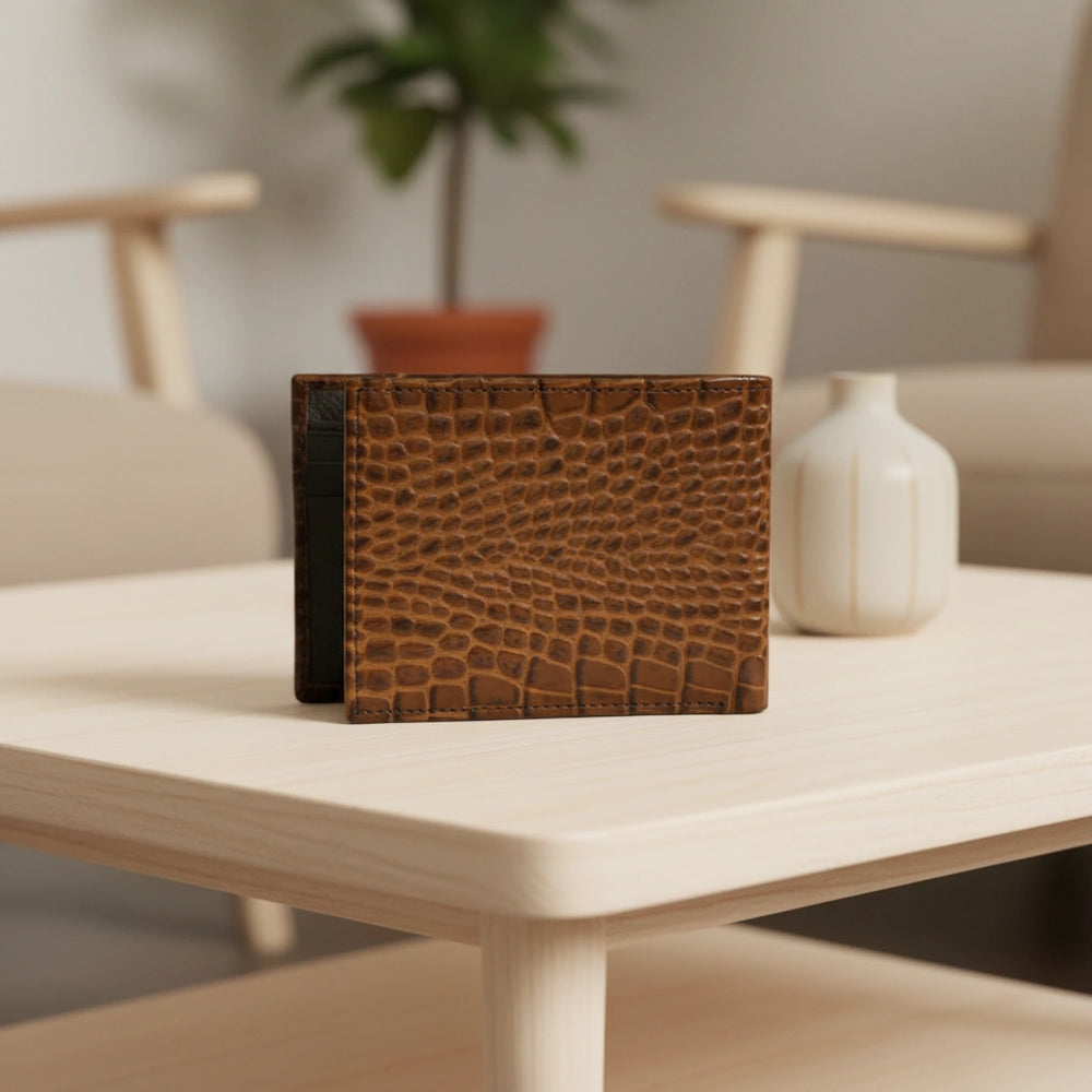 Dollar size textured leather wallet in Glossy Bronze | Leathery