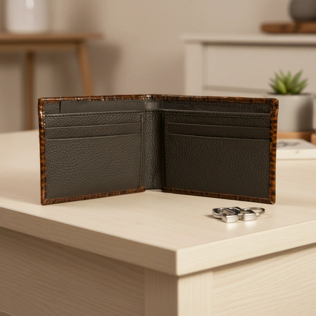 Dollar size textured leather wallet in Glossy Bronze | Leathery