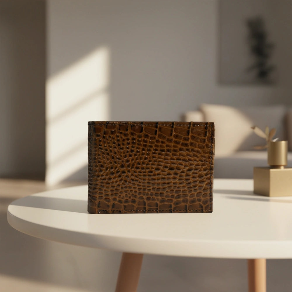 Dollar size textured leather wallet in Glossy Bronze | Leathery