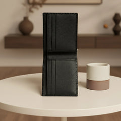 Dollar size textured leather wallet in Glossy Black | Leathery