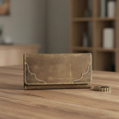Unisex leather trifold wallet with magnetic lock in Dusty Forest Umber | Leathery