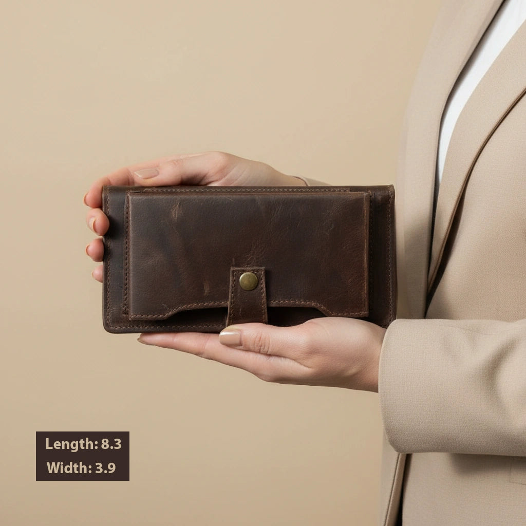 Ladies leather clutch wallet with zip around in Dark Truffle Walnut Choco | Leathery