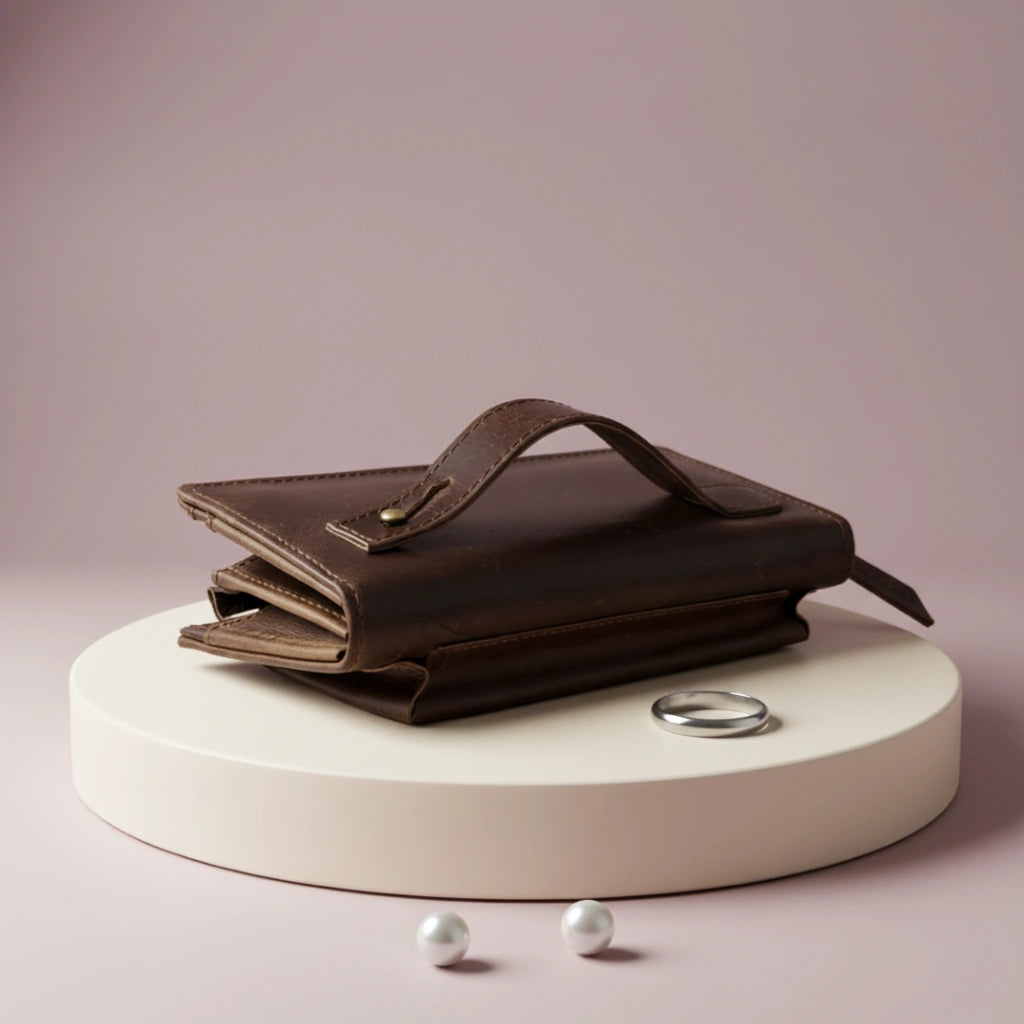 Ladies leather clutch wallet with zip around in Dark Truffle Walnut Choco | Leathery