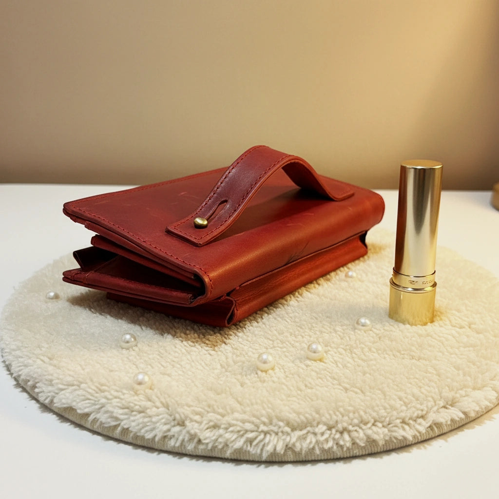 Ladies leather clutch wallet with zip around in Ruby Red | Leathery