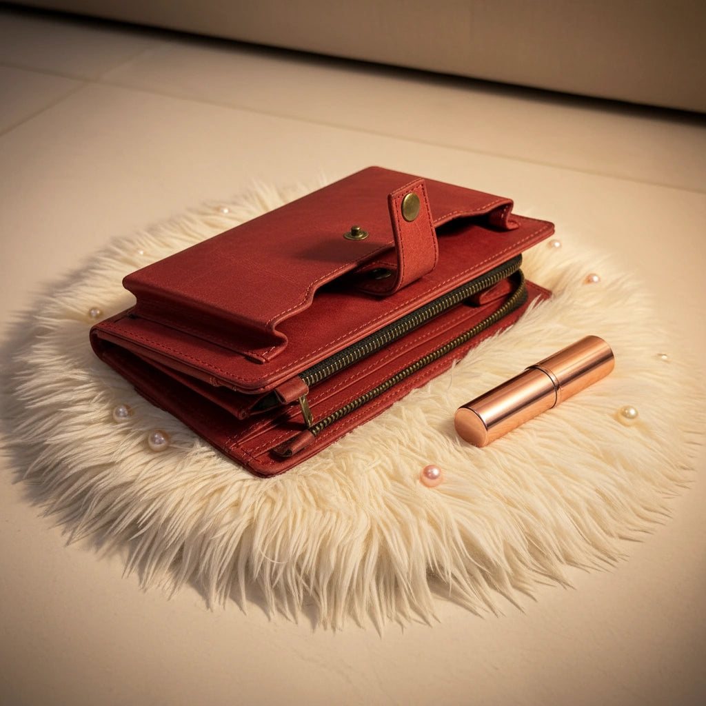 Ladies leather clutch wallet with zip around in Ruby Red | Leathery