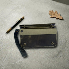 Ladies leather clutch wallet in Rugged Army Green | Leathery