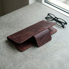 Unisex long leather wallet with snap closure in Deep Burgundy Maroon | Leathery