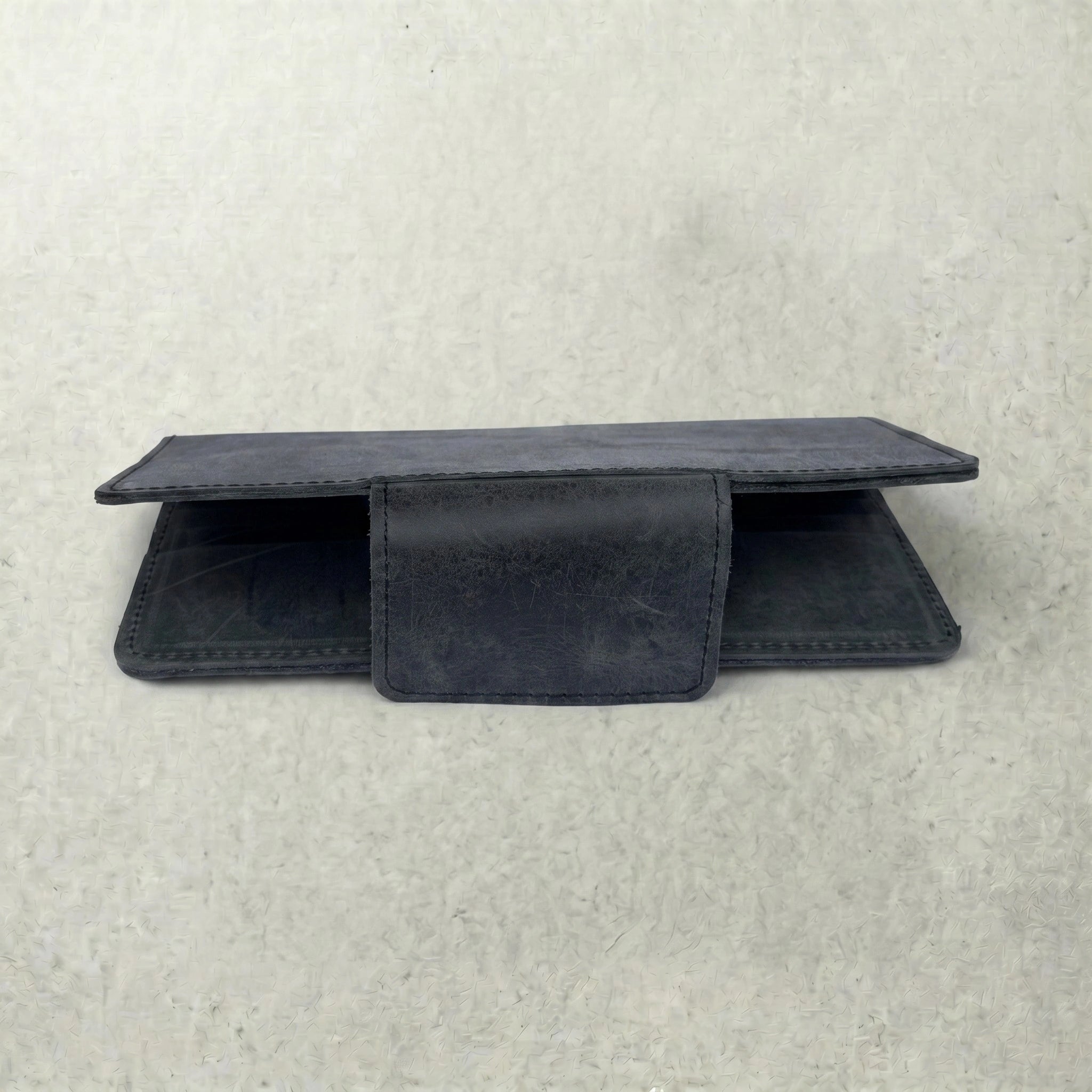 Unisex long leather wallet with snap closure in Charcoal Black | Leathery