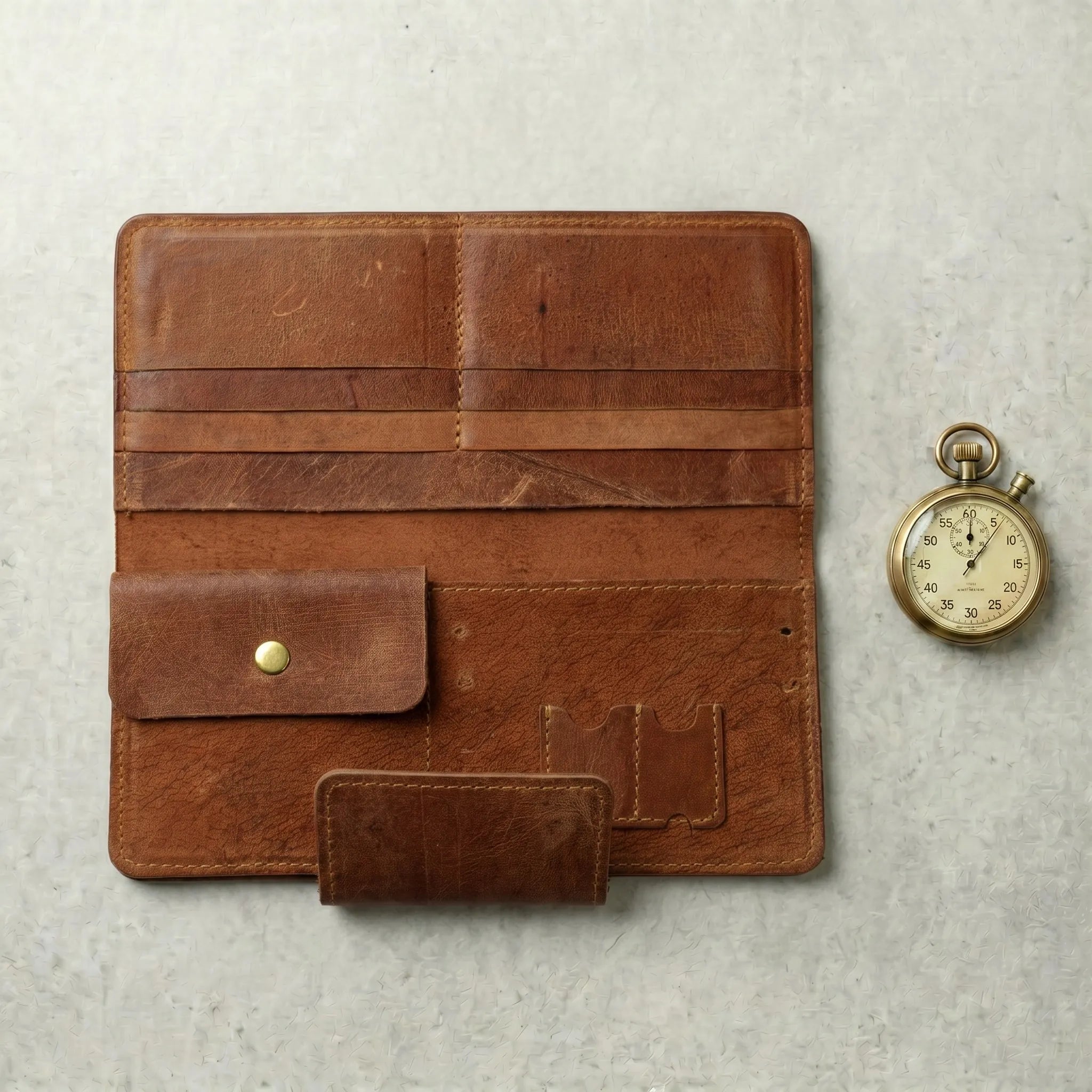 Unisex long leather wallet with snap closure in Copper Saddle Brown | Leathery