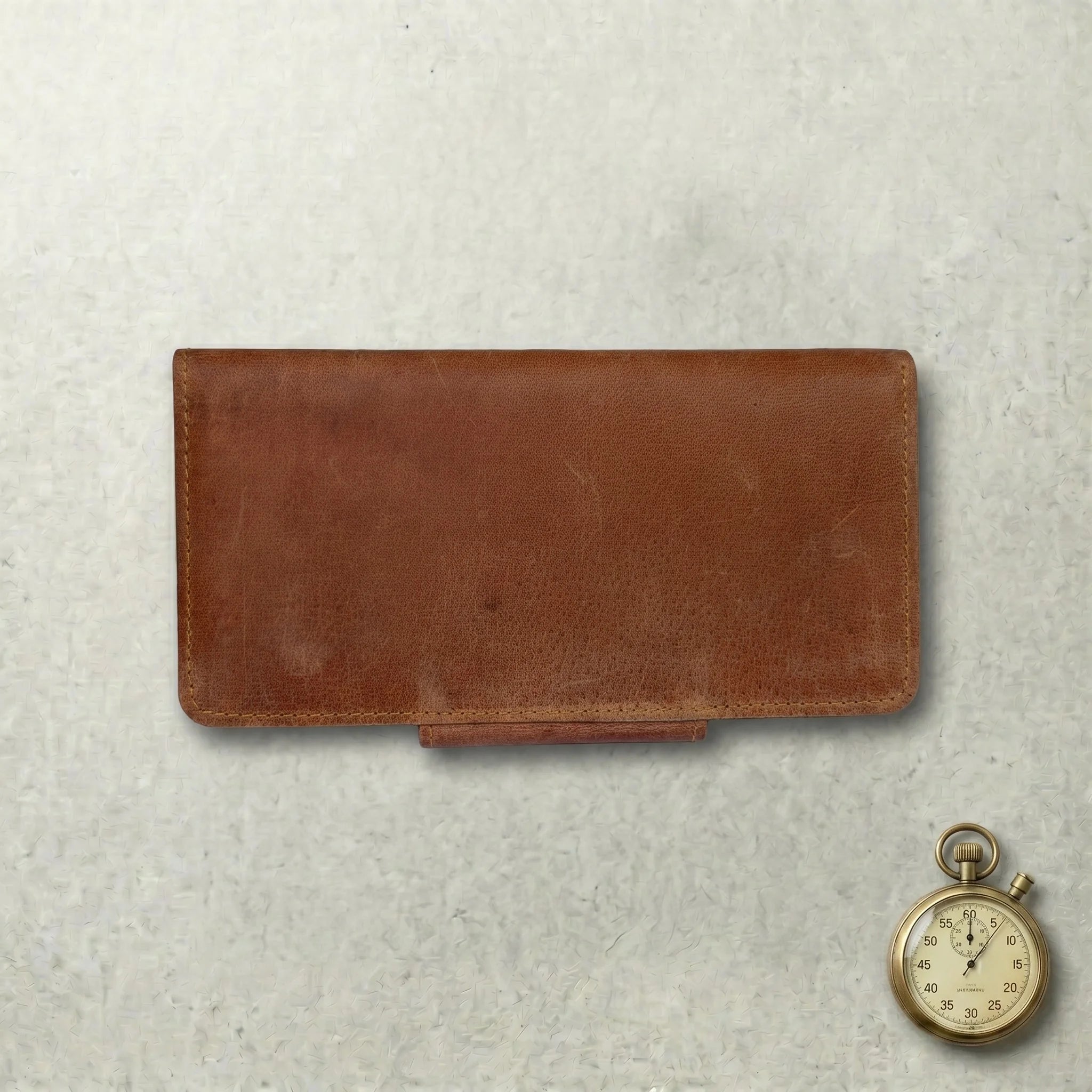 Unisex long leather wallet with snap closure in Copper Saddle Brown | Leathery