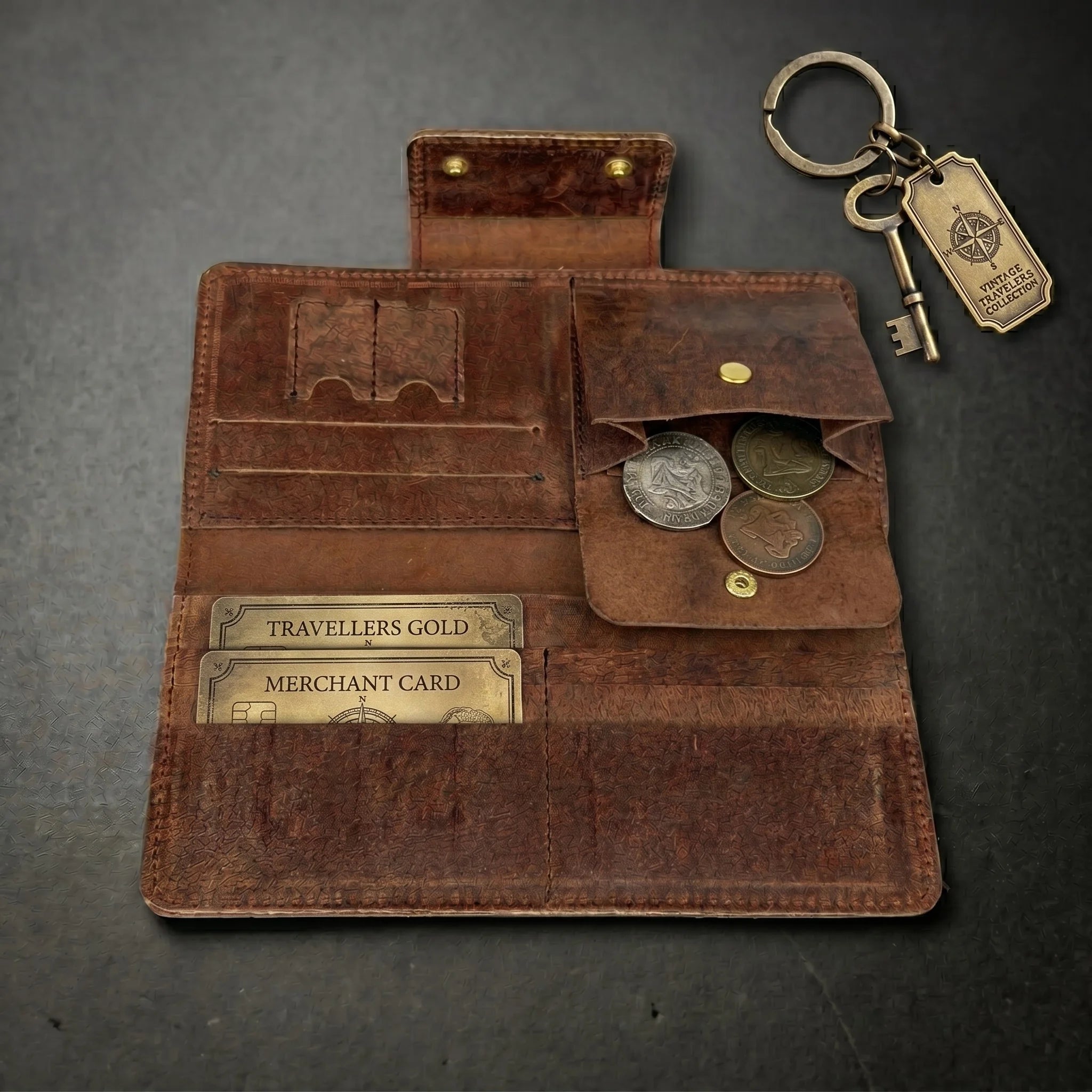 Unisex long leather wallet with snap closure in Walnut Brown | Leathery