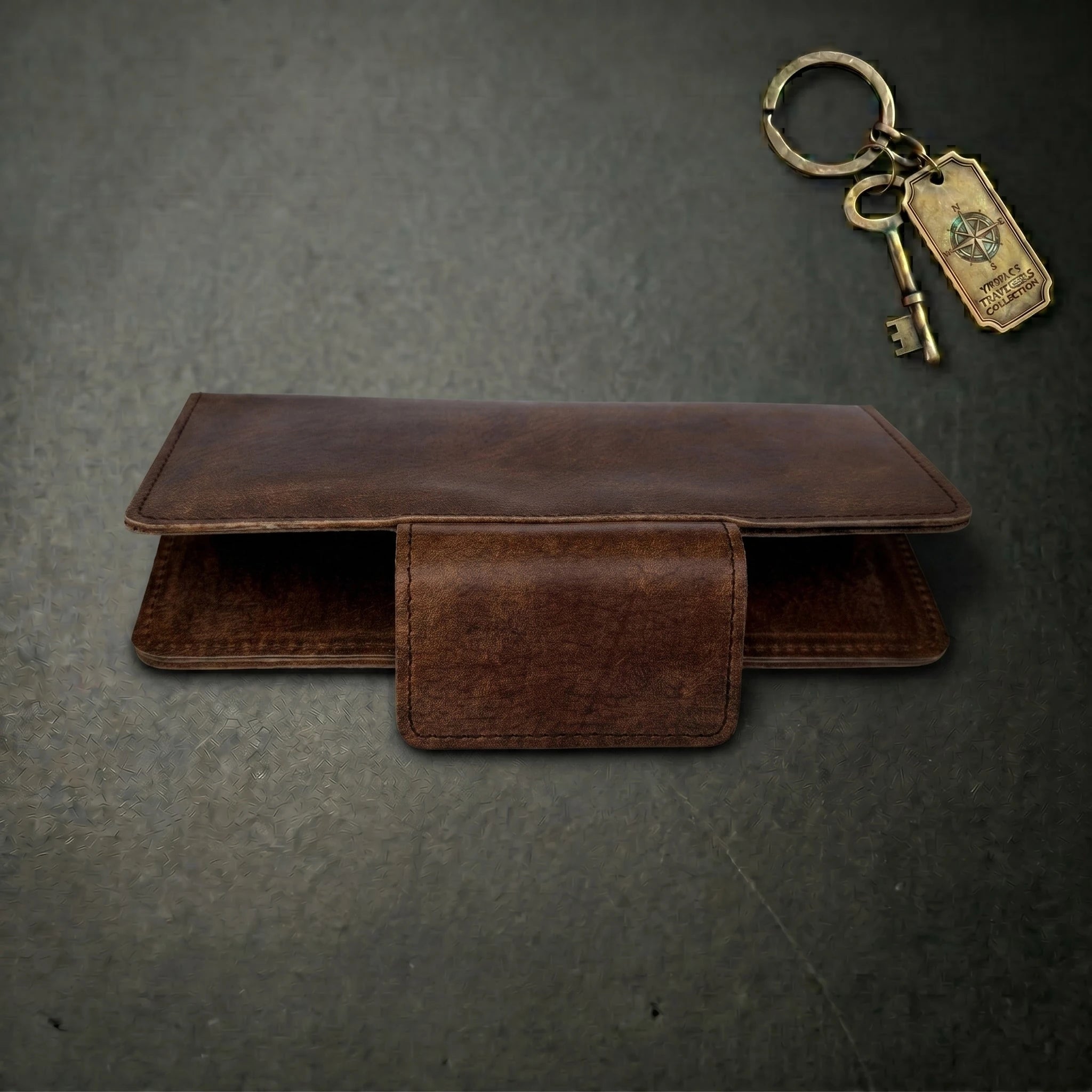 Unisex long leather wallet with snap closure in Walnut Brown | Leathery