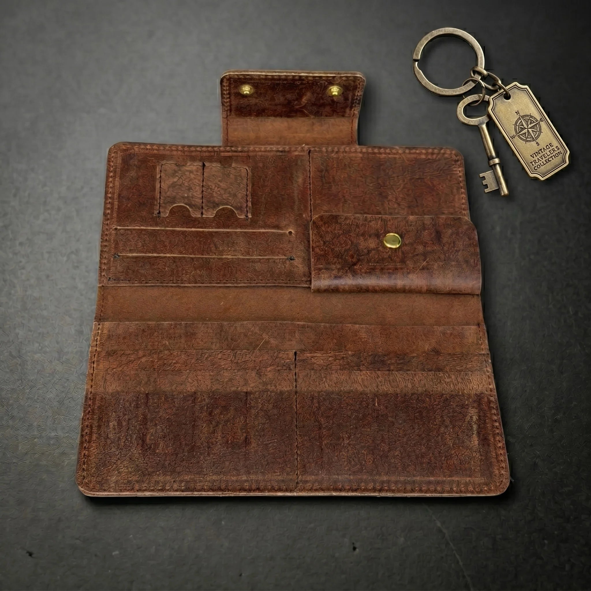 Unisex long leather wallet with snap closure in Walnut Brown | Leathery