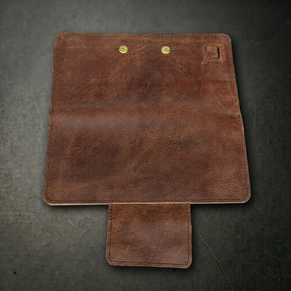 Unisex long leather wallet with snap closure in Walnut Brown | Leathery