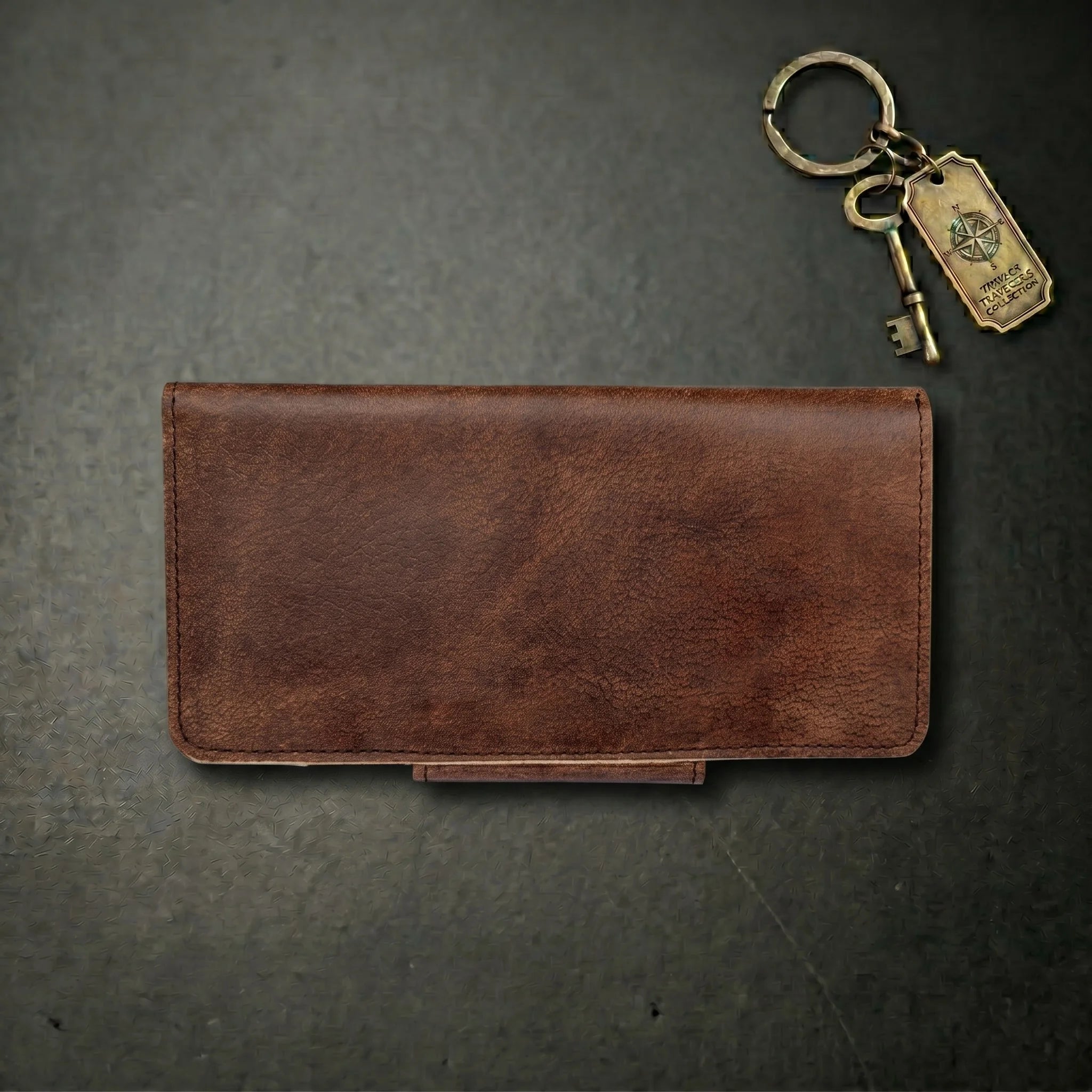 Unisex long leather wallet with snap closure in Walnut Brown | Leathery