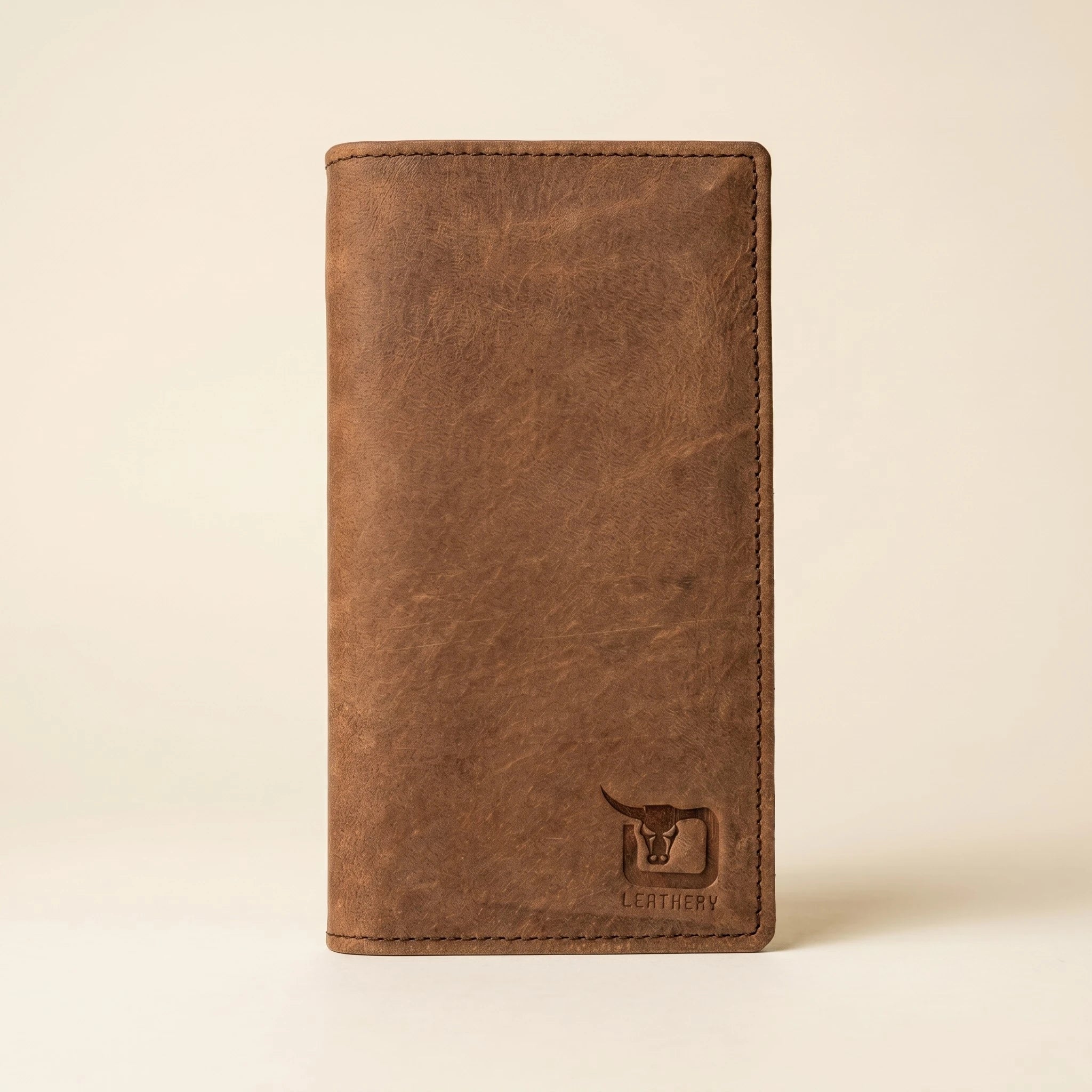 Men's long leather wallet with magnetic close in Saddle Brown | Leathery