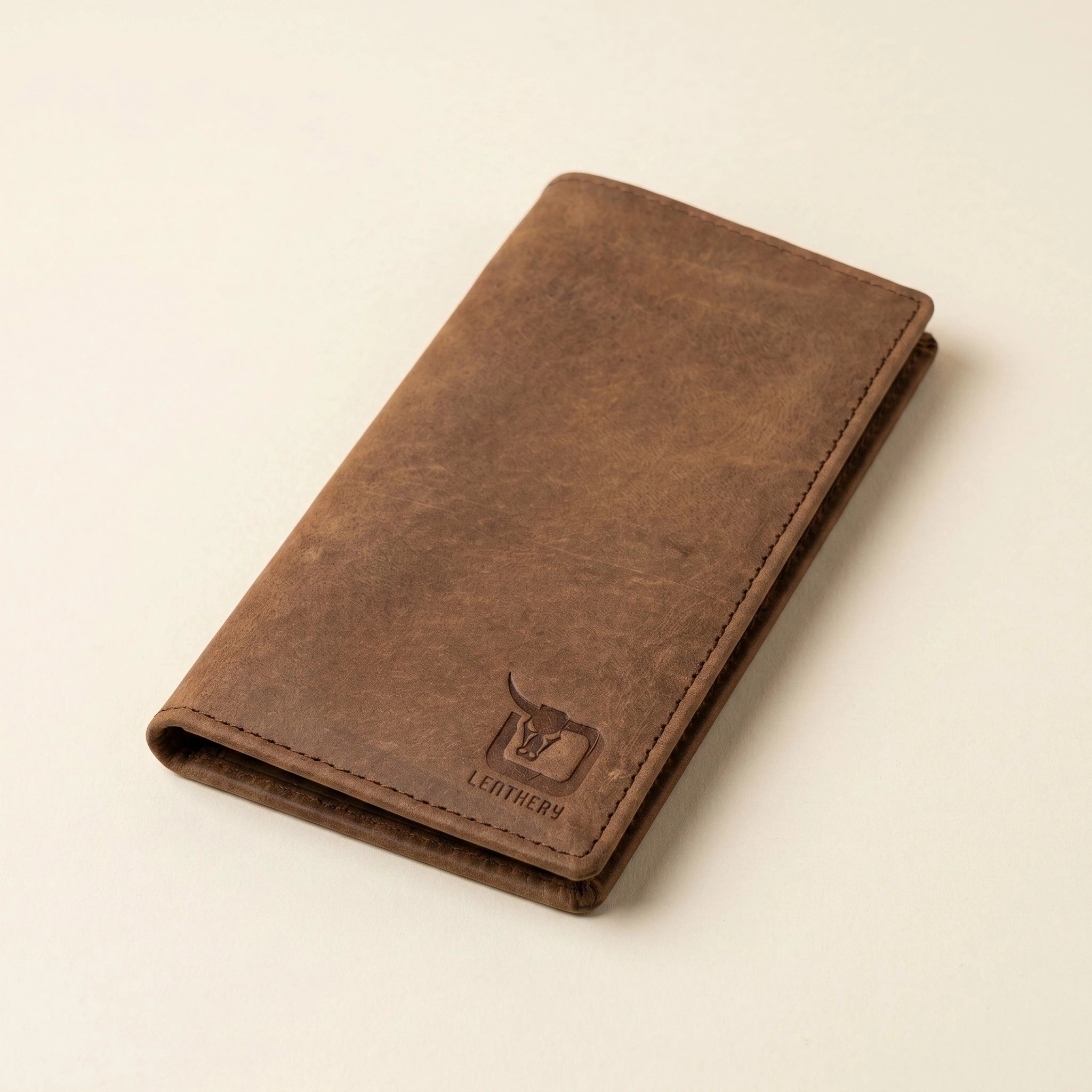 Men's long leather wallet with magnetic close in Saddle Brown | Leathery