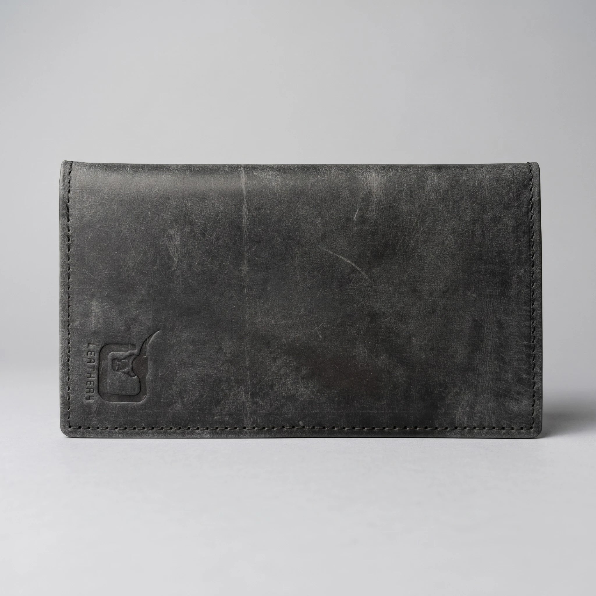 Men's long leather wallet with magnetic close in Charcoal Black | Leathery