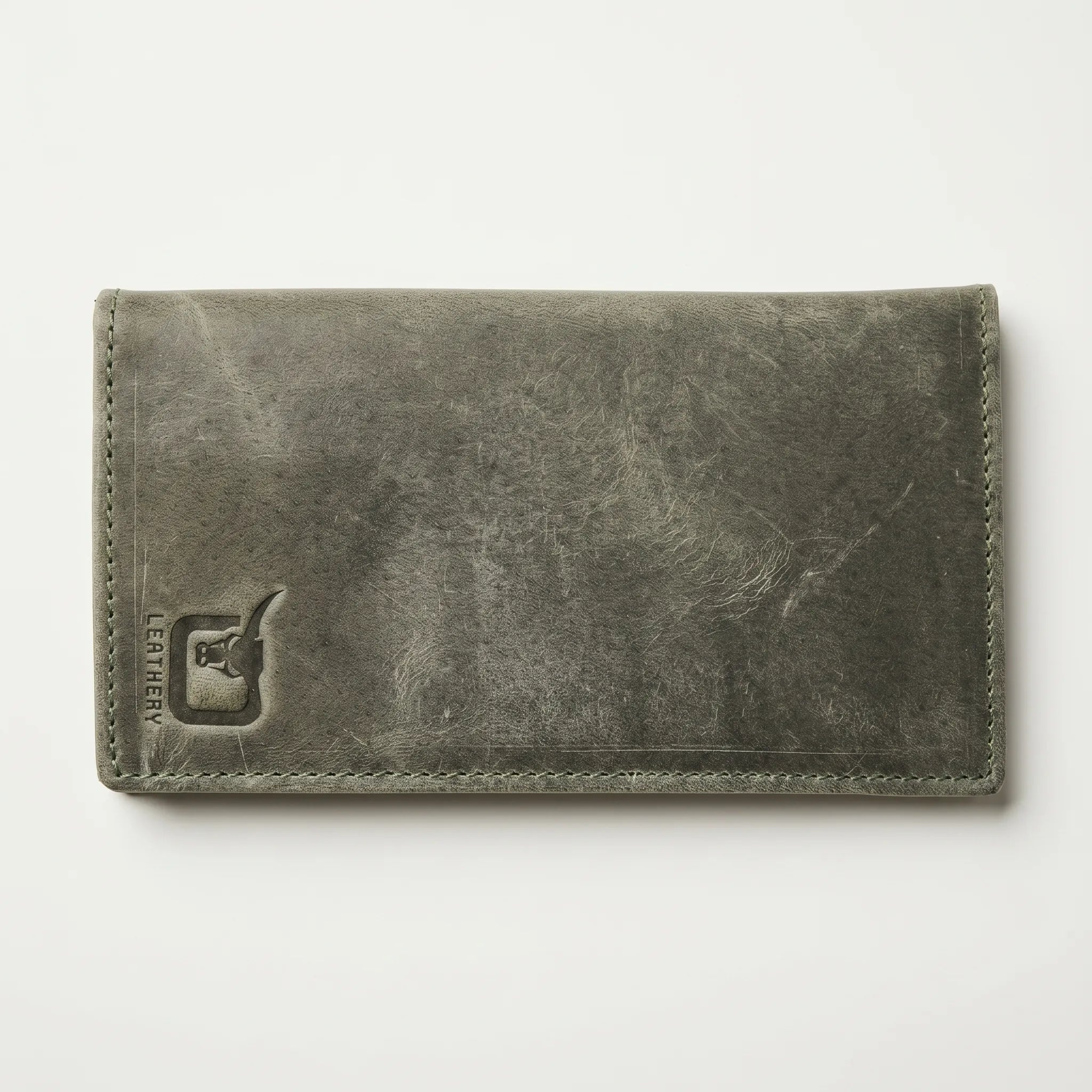 Men's long leather wallet with magnetic close in Olive Grey | Leathery