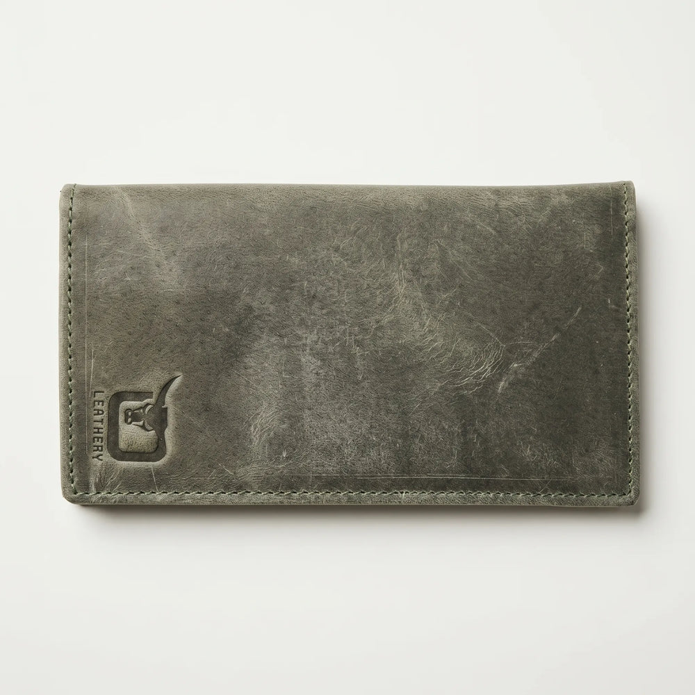 Men's long leather wallet with magnetic close in Olive Grey | Leathery