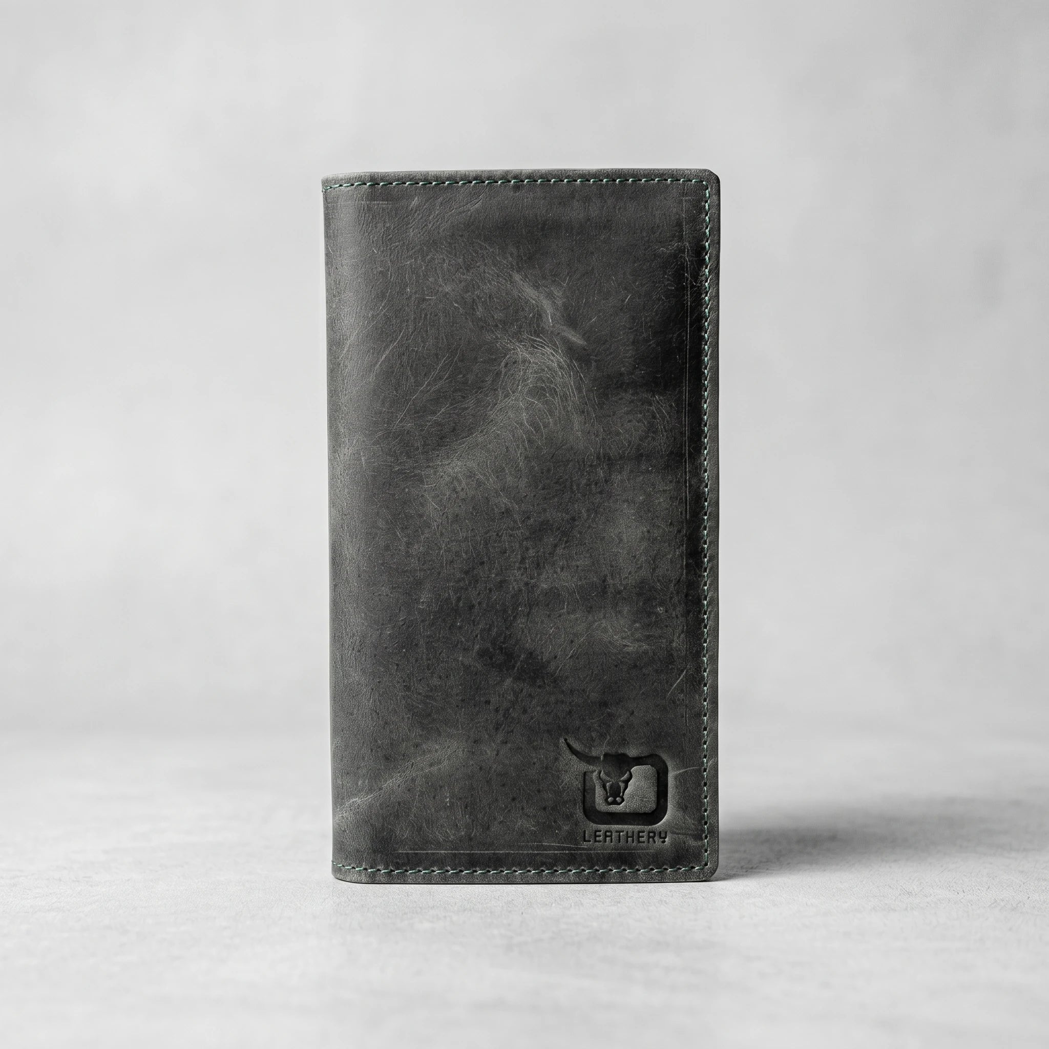 Men's long leather wallet with magnetic close in Olive Grey | Leathery