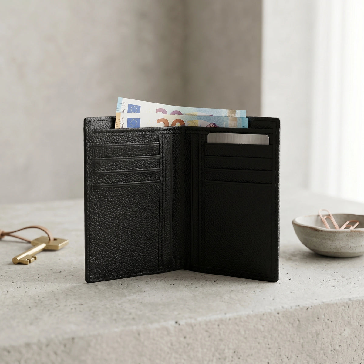 Slim men's leather wallet in Jet Black | Leathery