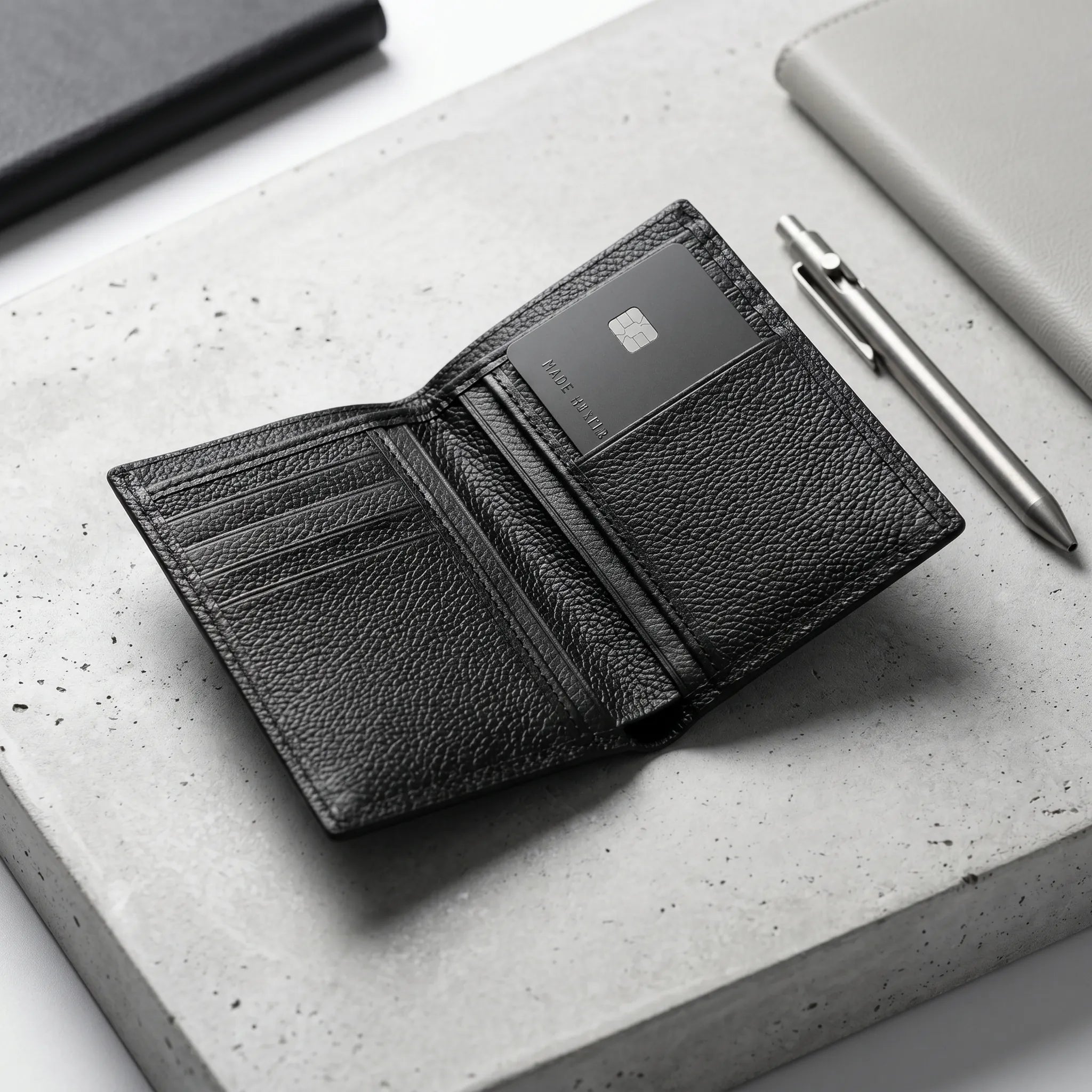 Slim men's leather wallet in Jet Black | Leathery