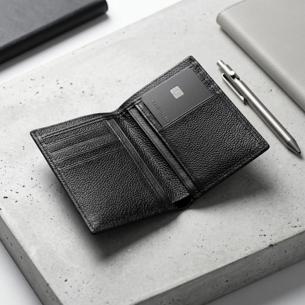 Slim men's leather wallet in Jet Black | Leathery