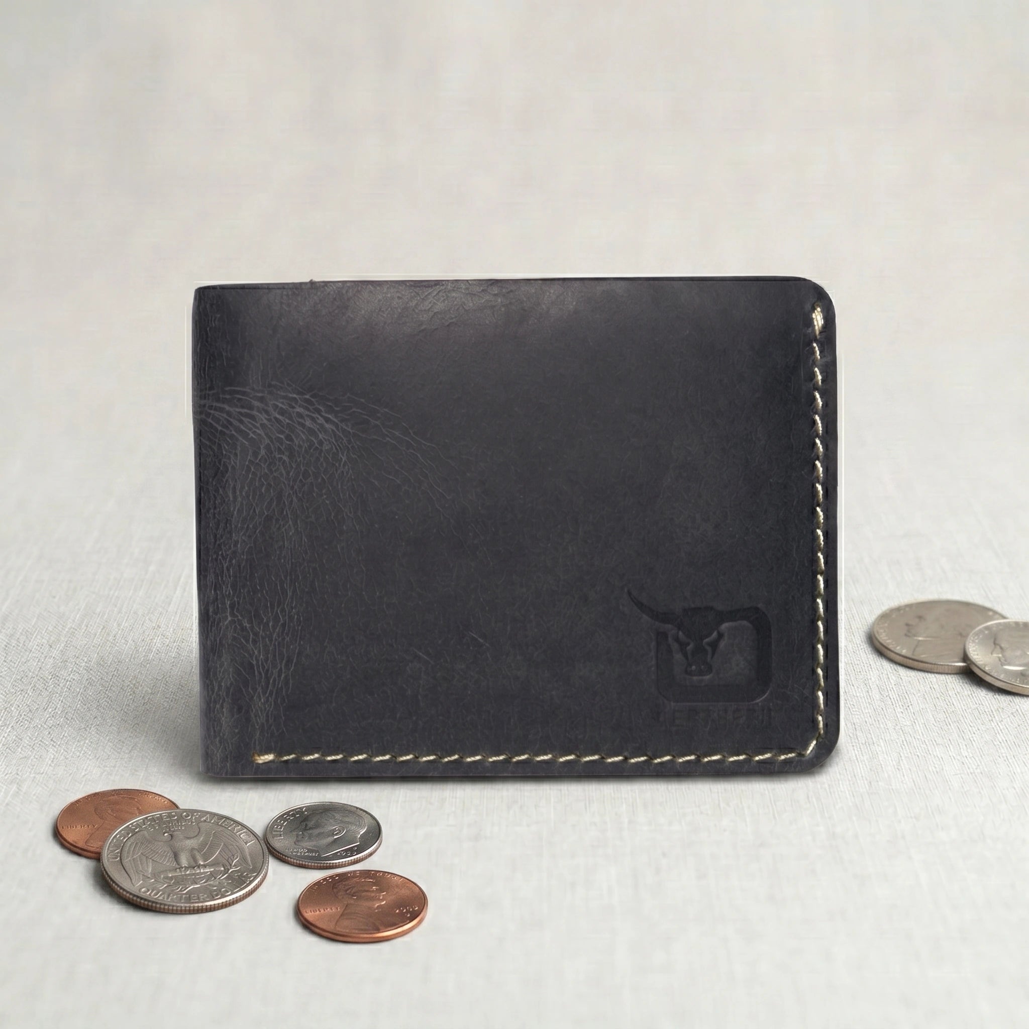 Men's dollar size bifold leather wallet in Charcoal Black | Leathery